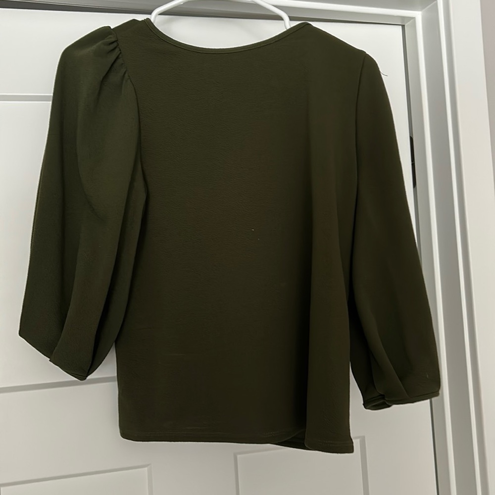 Olive Green blouse with 3/4 puffy sleeves